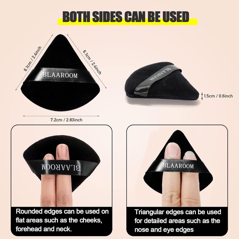 BLAAROOM 6 Pcs Velvet Triangle Powder Puff,Triangular Design Makeup Soft Sponge Puff for Face Exquisite Eyes Contouring, for Loose Mineral Body Powde Cosmetic Foundation Makeup Tool - Black - Image 4